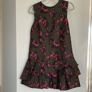 Banana Republic Green and Pink Ruffled A-line Cocktail Dress